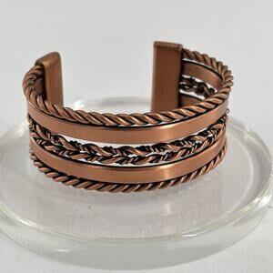Vtg 1970s Copper Bracelet Bangle Cuff Wide Twisted Braided Spiral